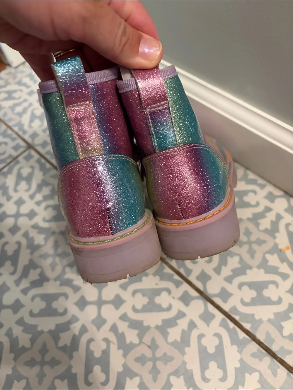 Kids Glitter Rainbow Lace-Up Boots - Multicolor